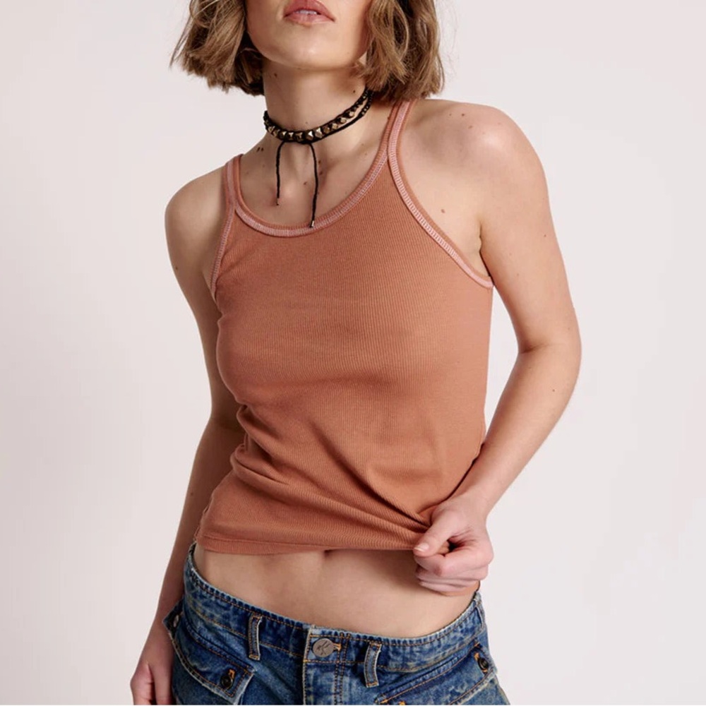 ONE TEASPOON RIB SINGLET BROWN SIZE S